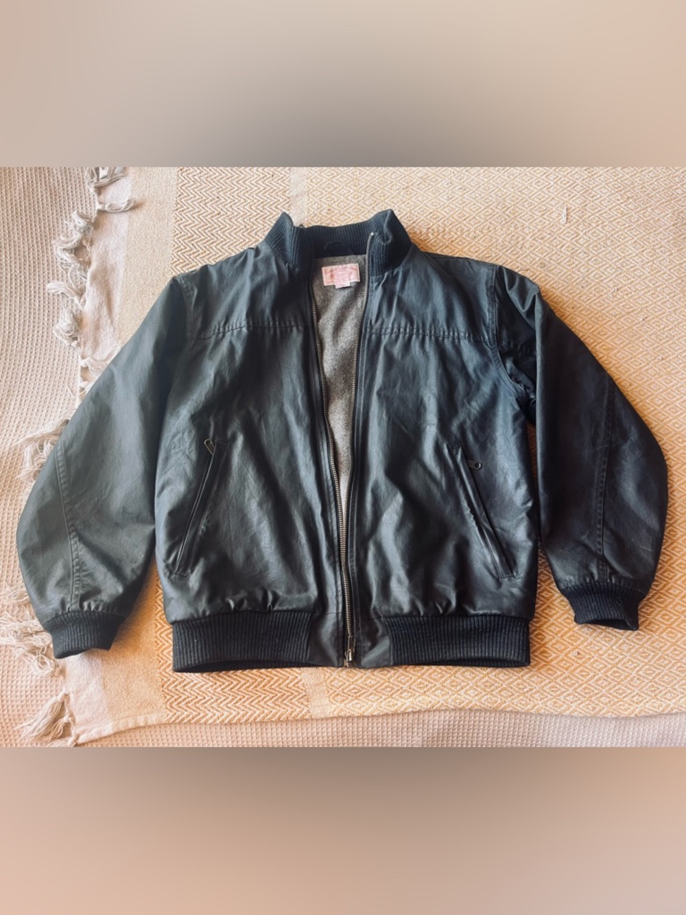 Filson Men’s Black Waxed Canvas Wool Lined Bomber Jacket